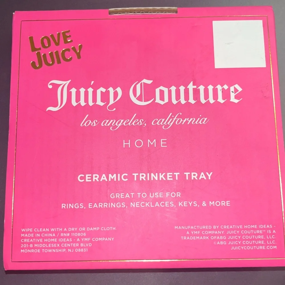 Juicy Couture Home Ceramic Trinket Tray Light Pink Heart Gold Bow - Picture 2 of 2